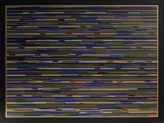 „VMP 7“ Blau und Gelb gestreiftes abstraktes zeitgenössisches geometrisches Gemälde
