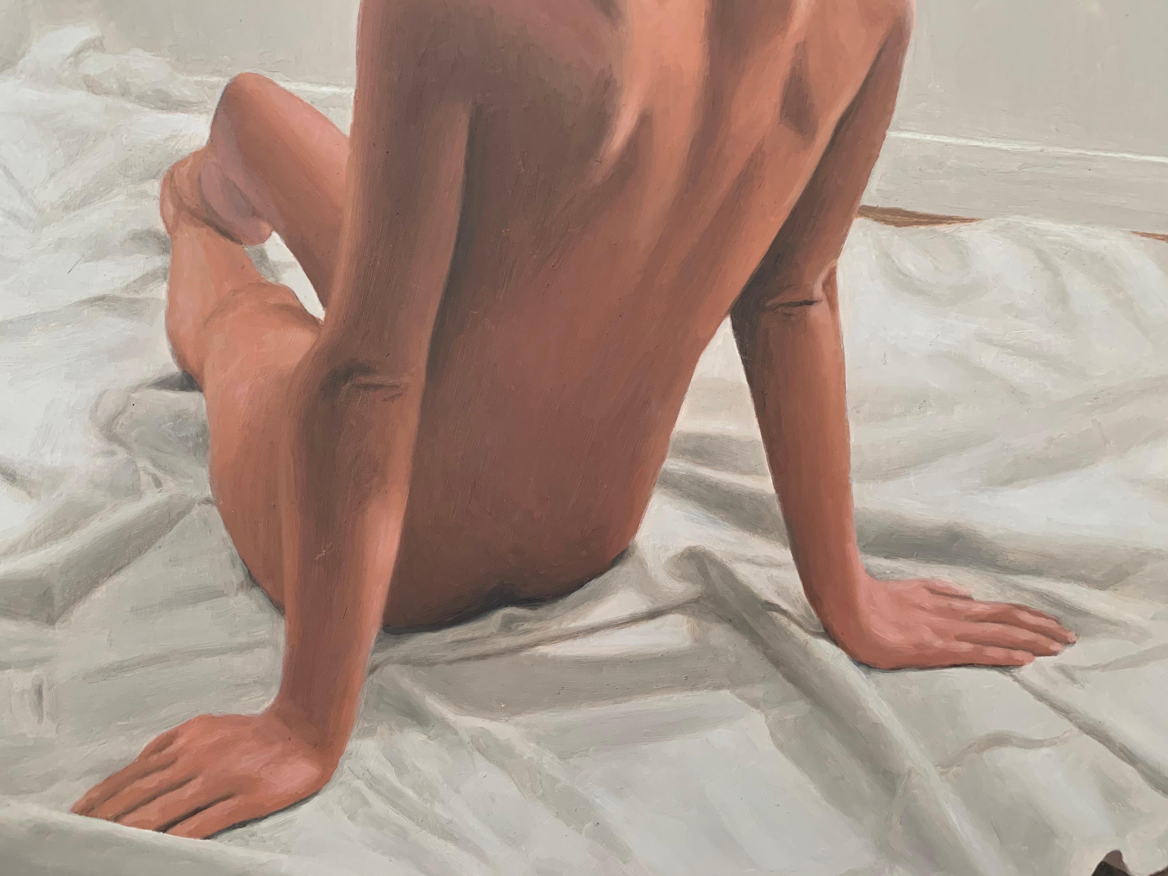 Pintura al Óleo de Figura Femenina Desnuda Sentada por Artista Británico Contemporáneo en venta 4