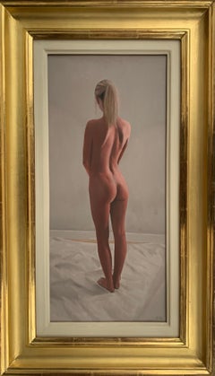 Vintage Oil Painting of Standing Female Nude Figure by British Contemporary Artist