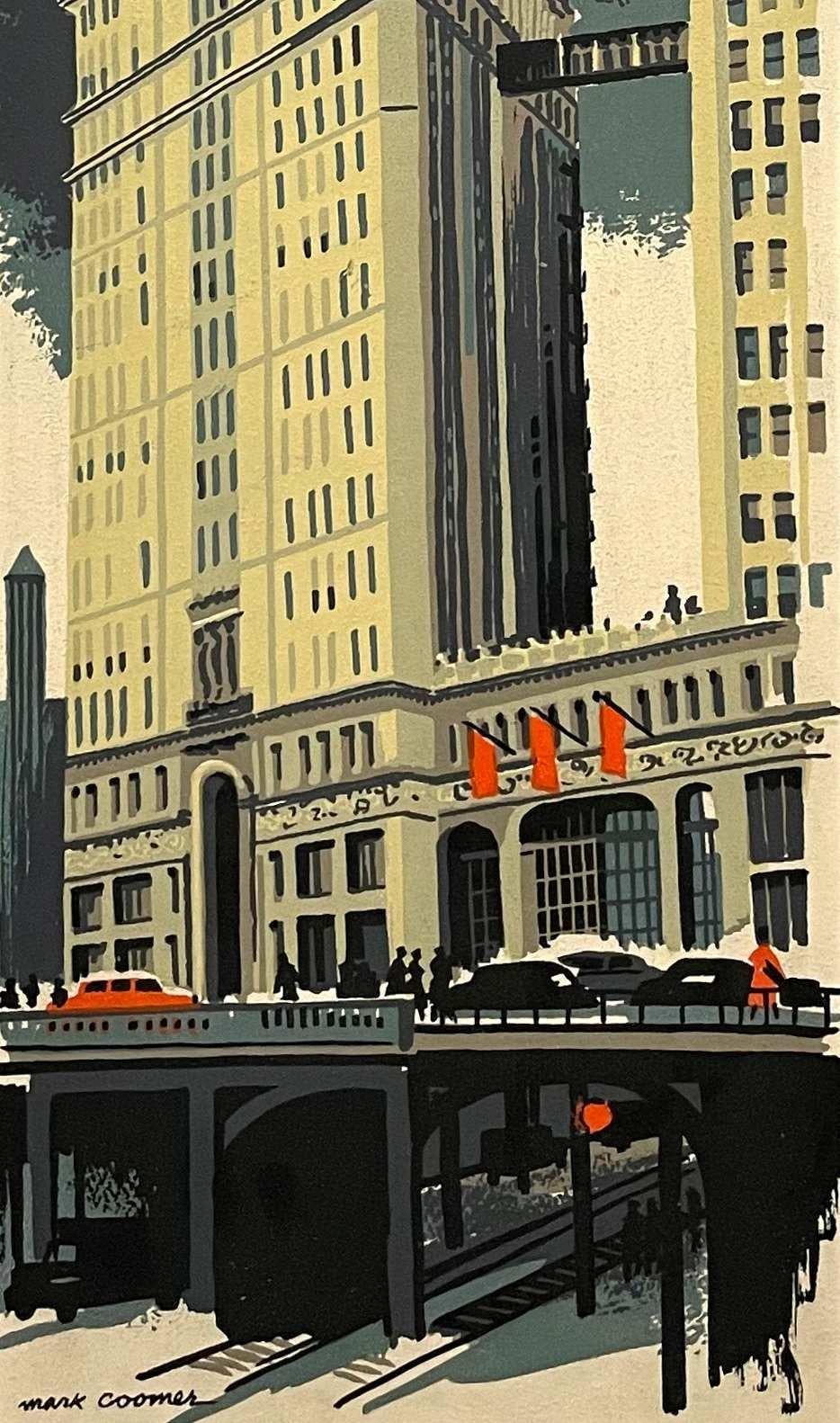 Una favolosa serigrafia degli anni '50 del Wrigley Building di Chicago di Mark Coomer in vendita 4