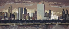 Una favolosa serigrafia di metà secolo degli anni '50 circa con il profilo di Chicago di Mark Coomer