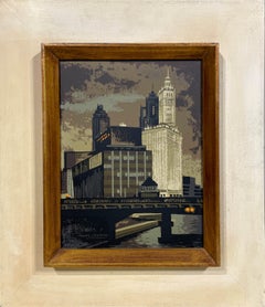 Fantástica serigrafía de mediados de siglo de Mark Coomer sobre el río Chicago y el edificio Wrigley