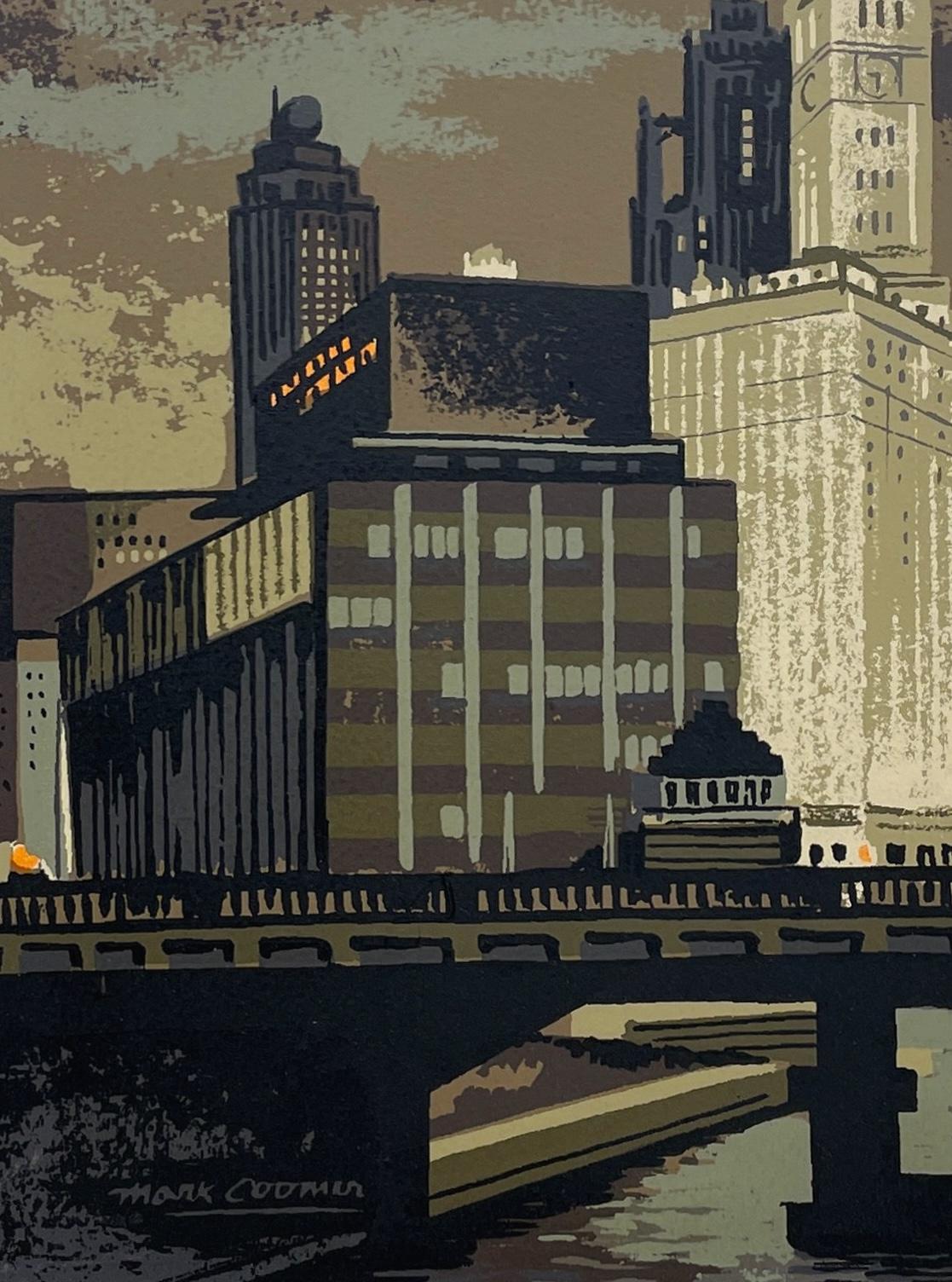 Fantastique série de Mark Coomer du milieu du siècle dernier représentant le Chicago River & Wrigley Building en vente 2