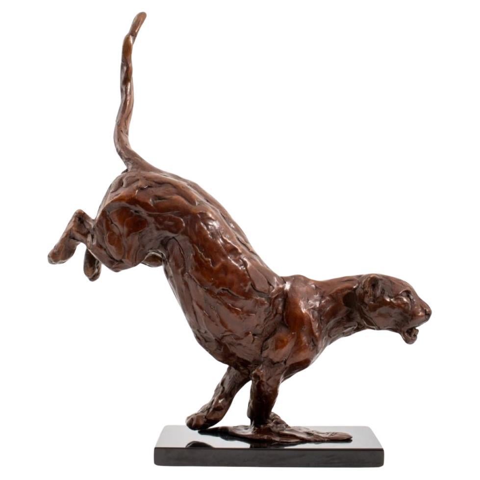 Mark Coreth "Leopard Landing" Bronze Sculpture