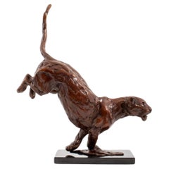 Vintage Mark Coreth "Leopard Landing" Bronze Sculpture