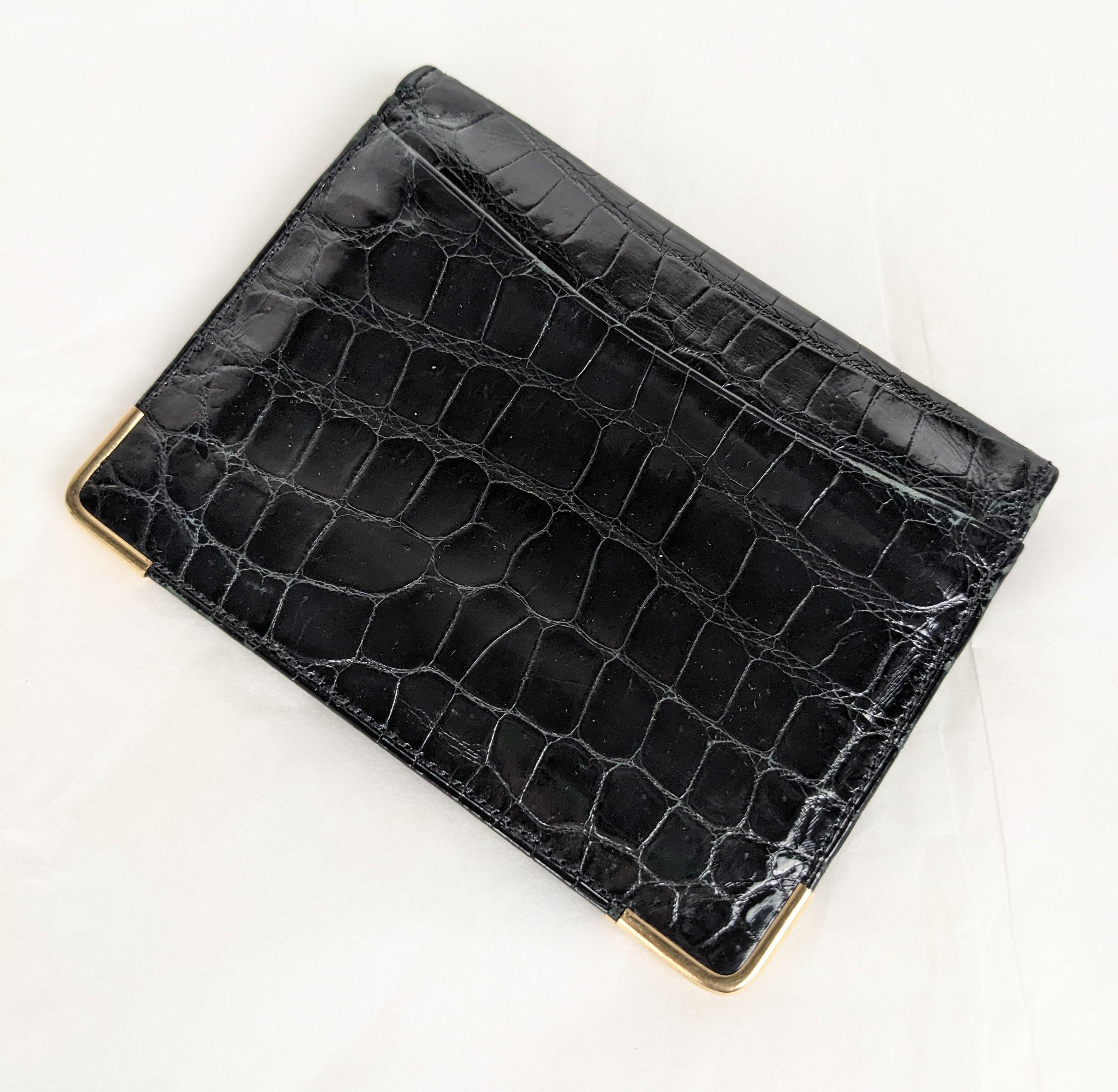 Black Mark Cross Alligator Fold with 14k Gold Trim For Sale
