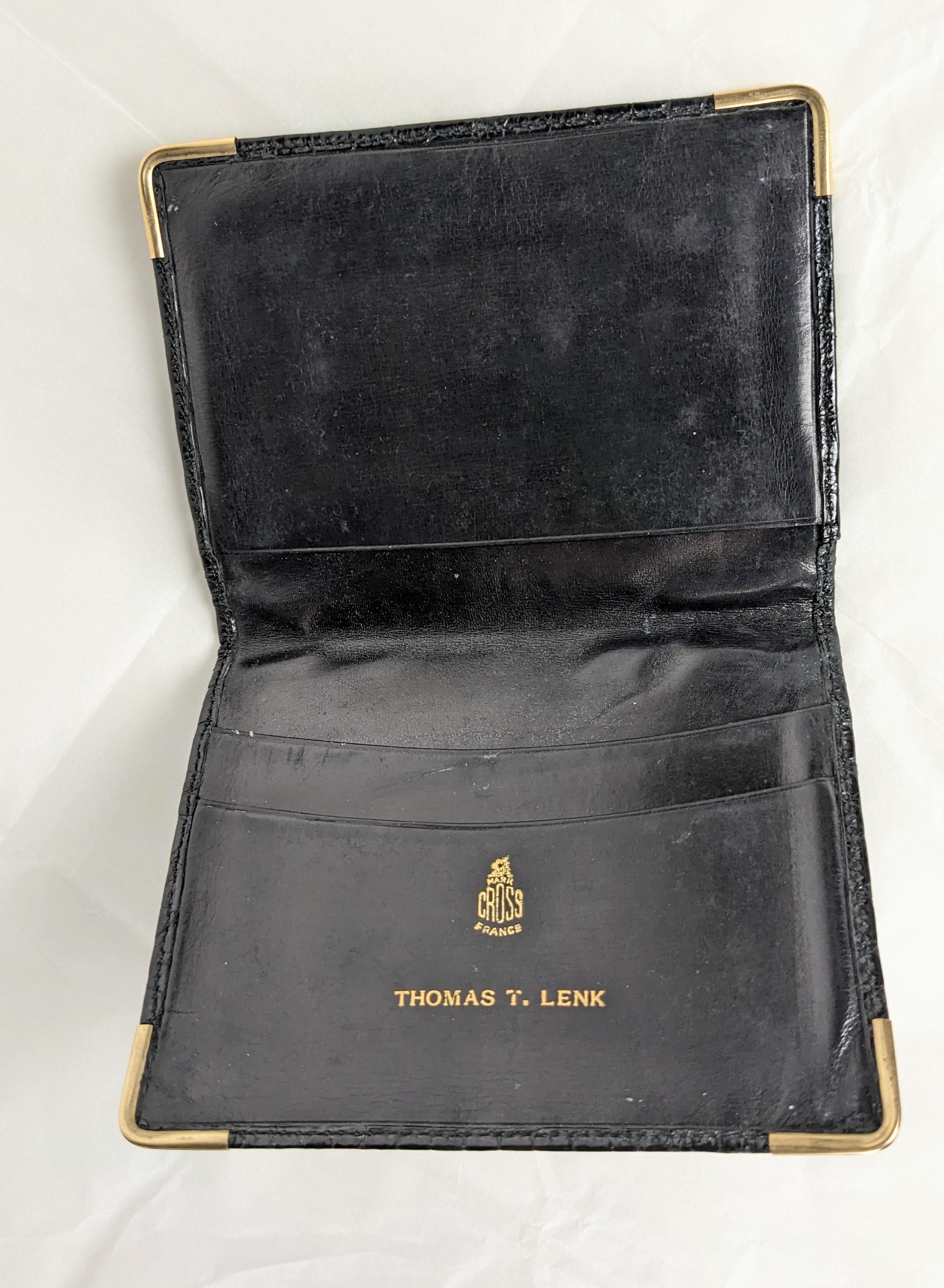 Women's or Men's Mark Cross Alligator Fold with 14k Gold Trim For Sale