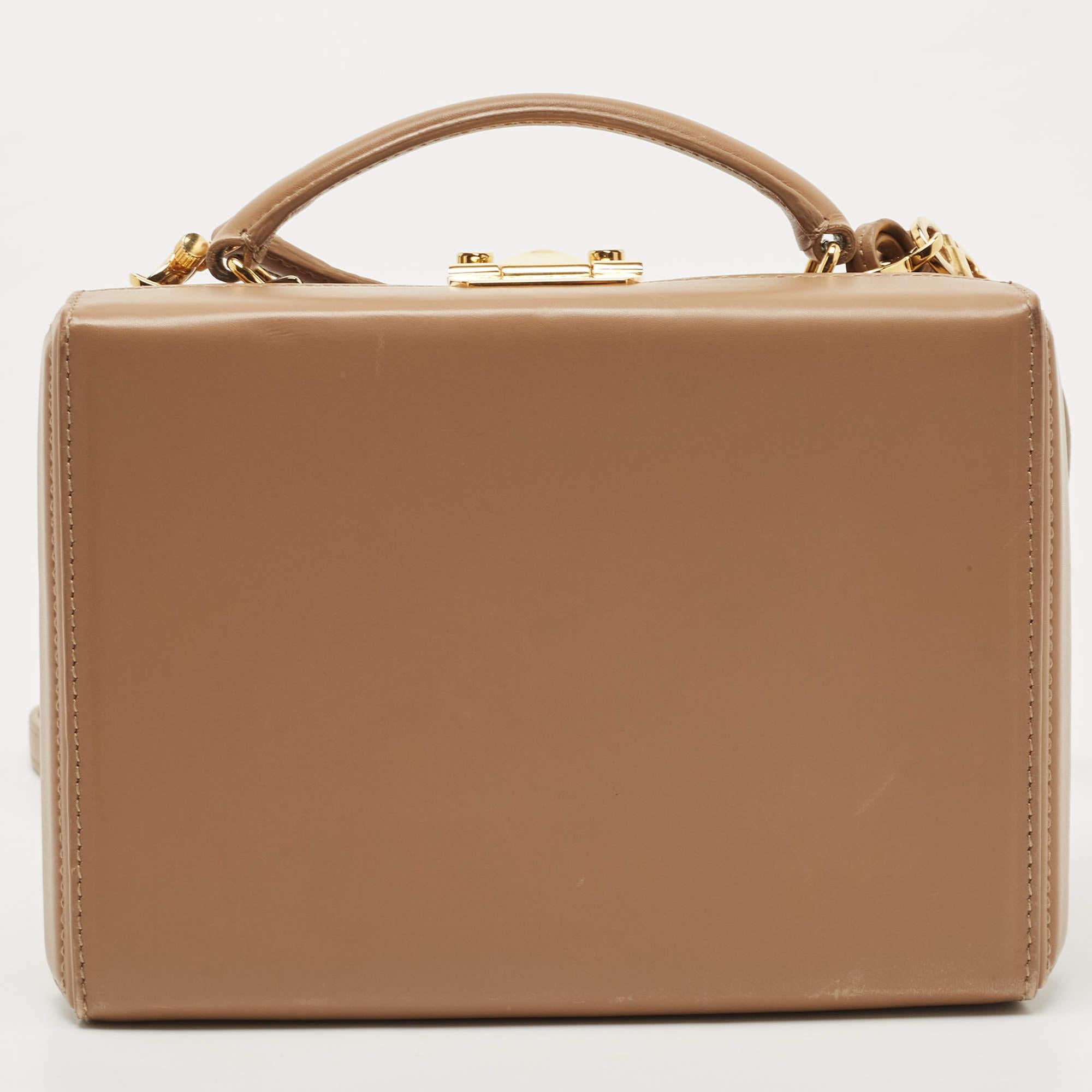 Mark Cross Beige Leather Grace Box Bag In Good Condition In Dubai, Al Qouz 2