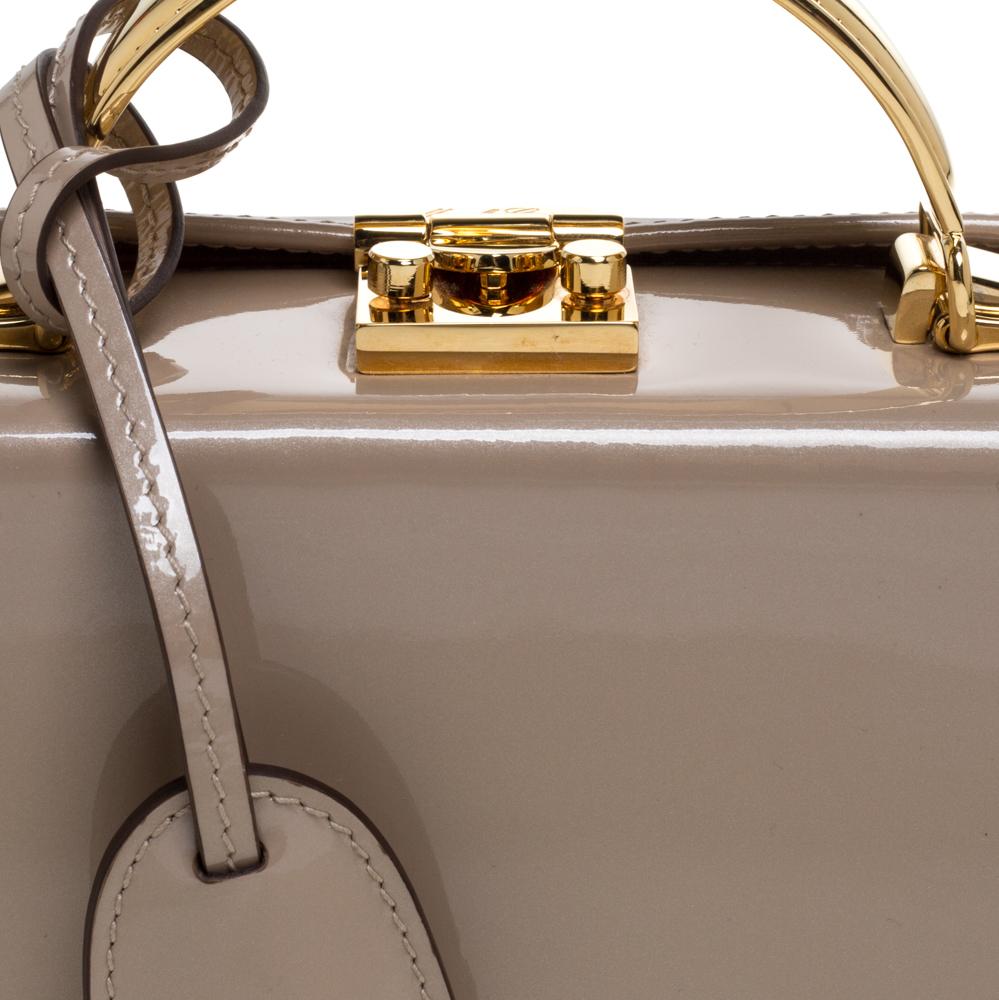 Mark Cross Beige Patent Leather Mini Grace Box Bag In New Condition In Dubai, Al Qouz 2