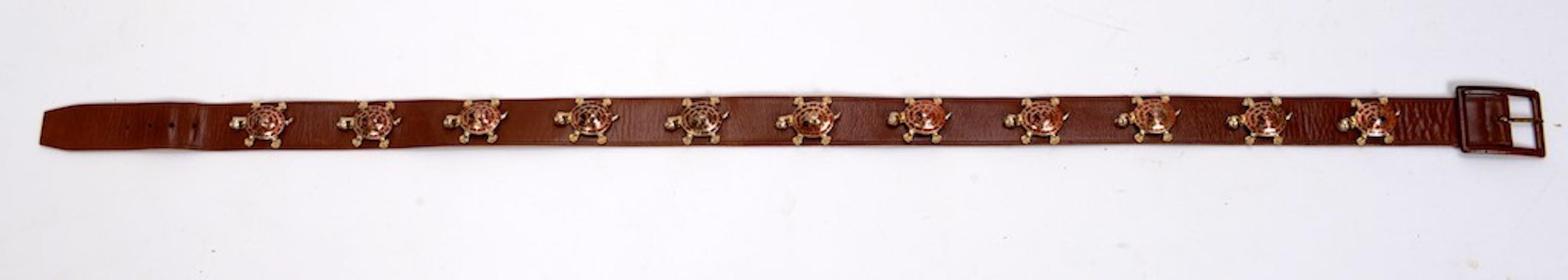 Brown Mark Cross Belt with Enameled Turtles From the Estate of Pauline Trigère