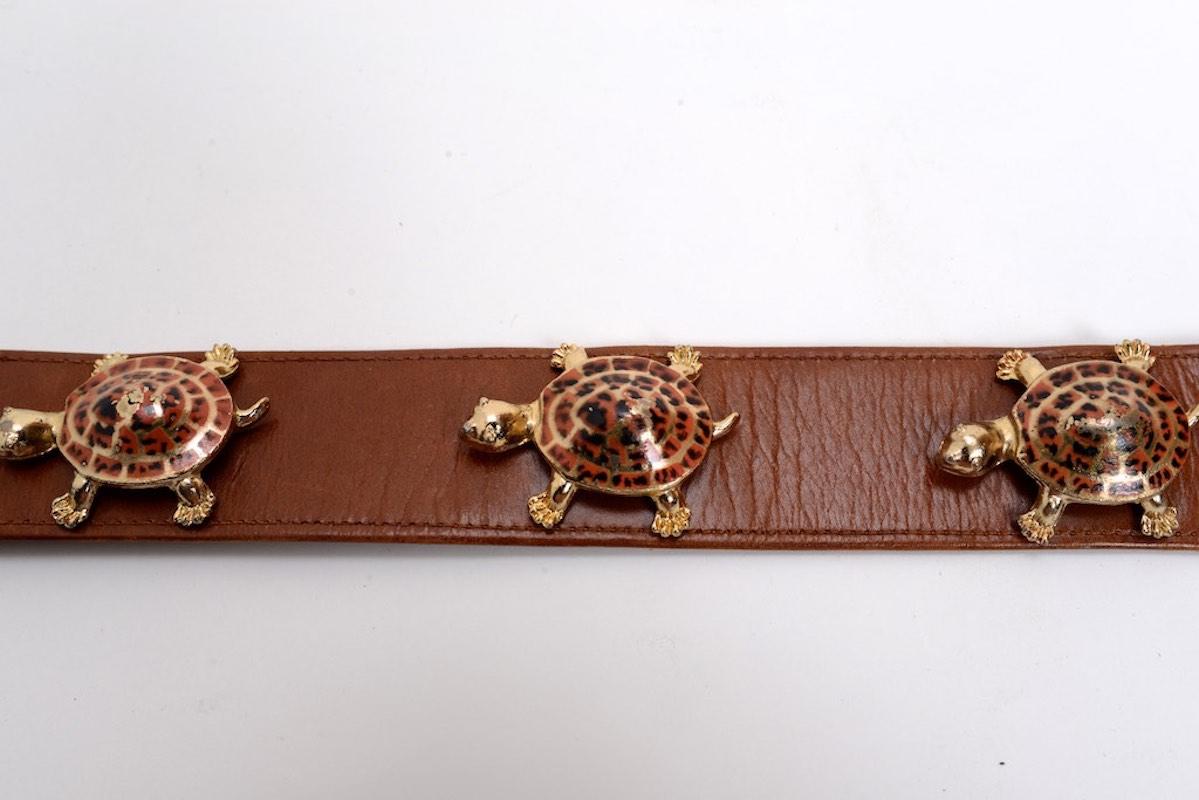 Mark Cross Belt with Enameled Turtles From the Estate of Pauline Trigère In Fair Condition In valatie, NY