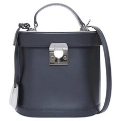 MARK CROSS Benchley smooth black calfskin silver metallic handle bucket bag