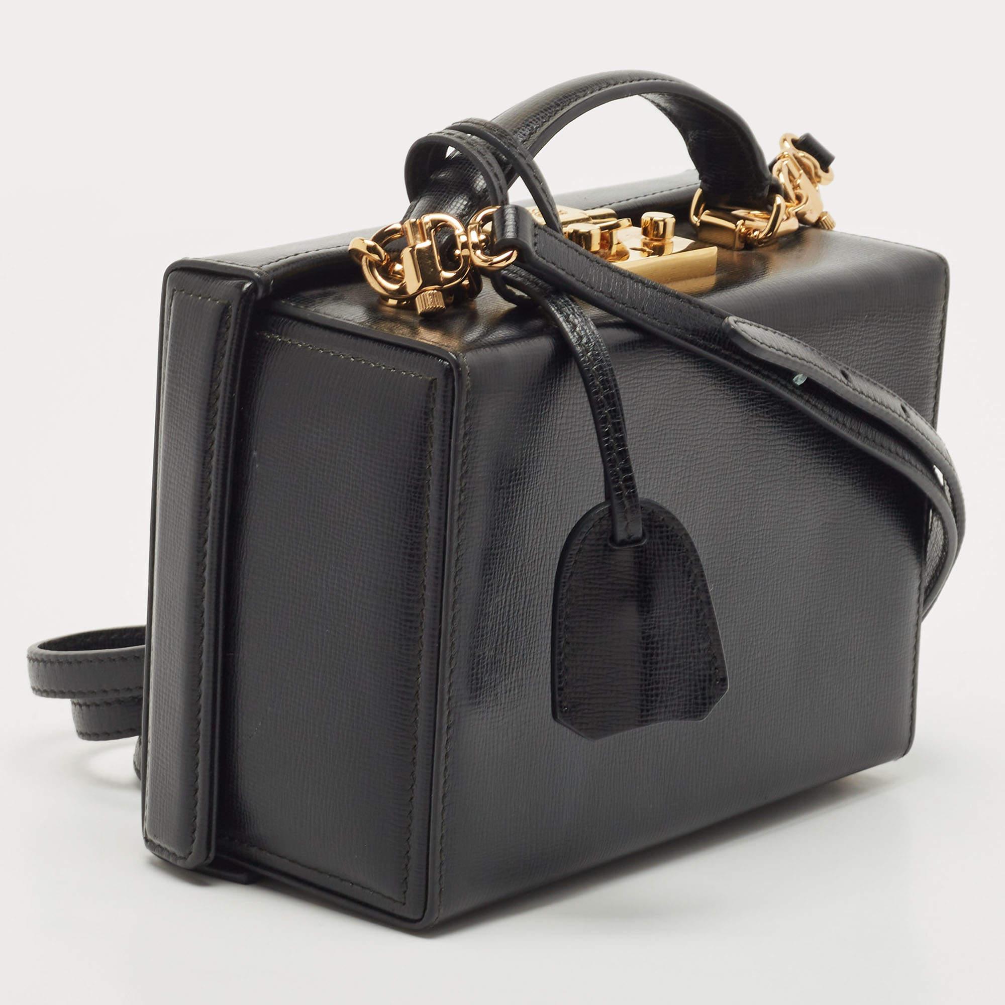 Mark Cross Black Leather Small Galaxy Grace Box Bag In Good Condition In Dubai, Al Qouz 2