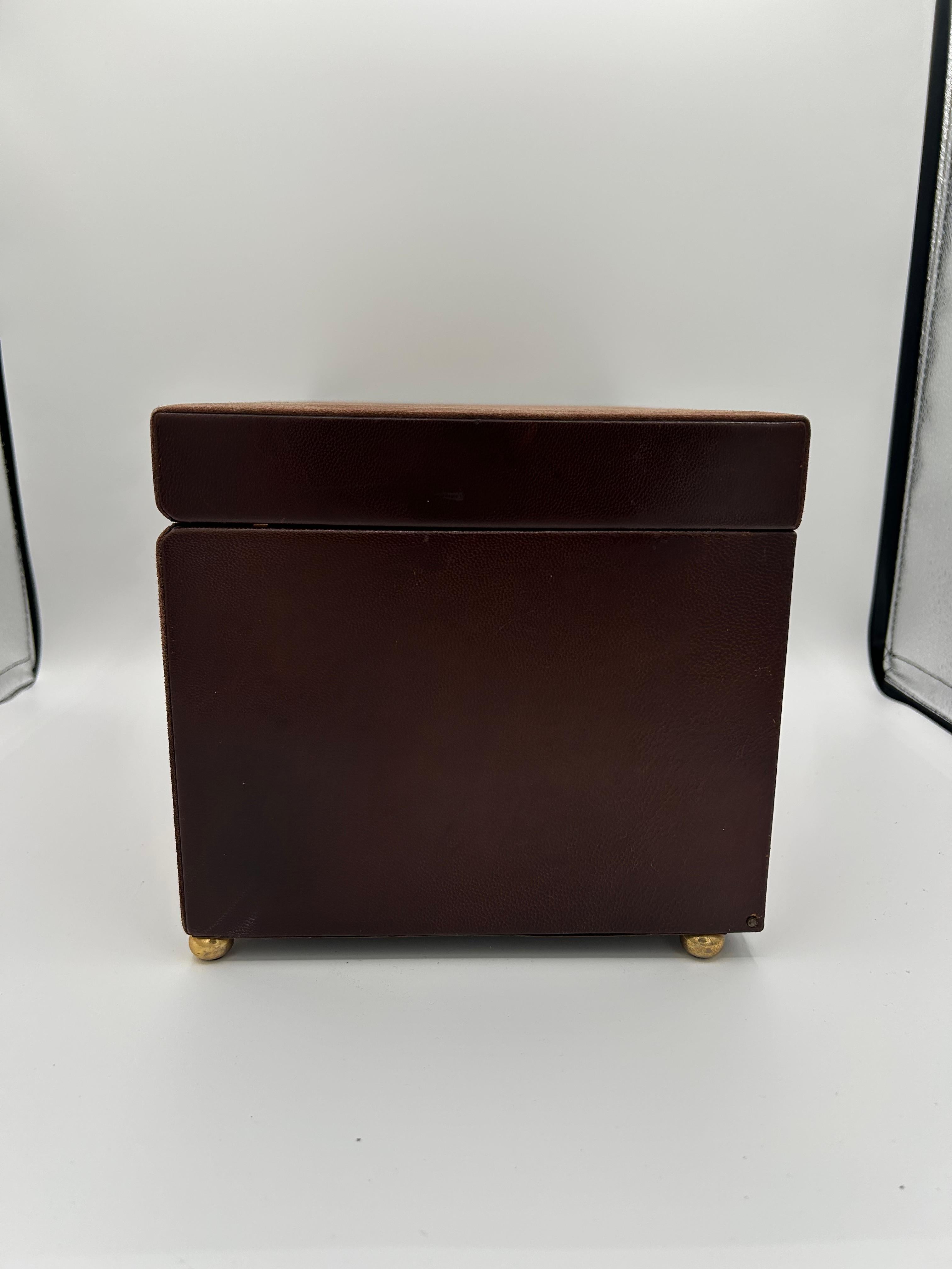 Mid-Century Modern Mark Cross Brown Suede and Leather Jewelry Box, Italy For Sale
