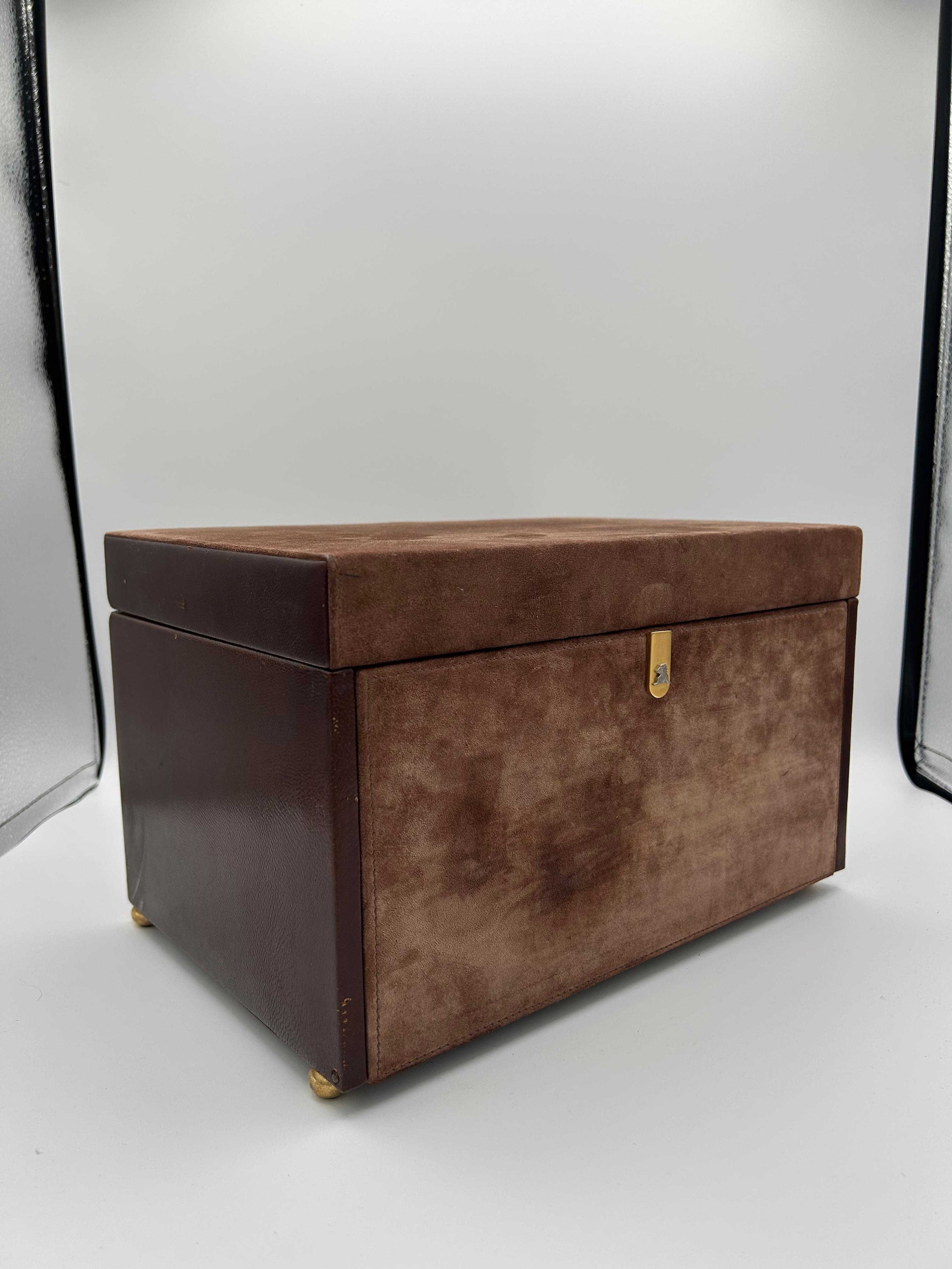 Italian Mark Cross Brown Suede and Leather Jewelry Box, Italy For Sale