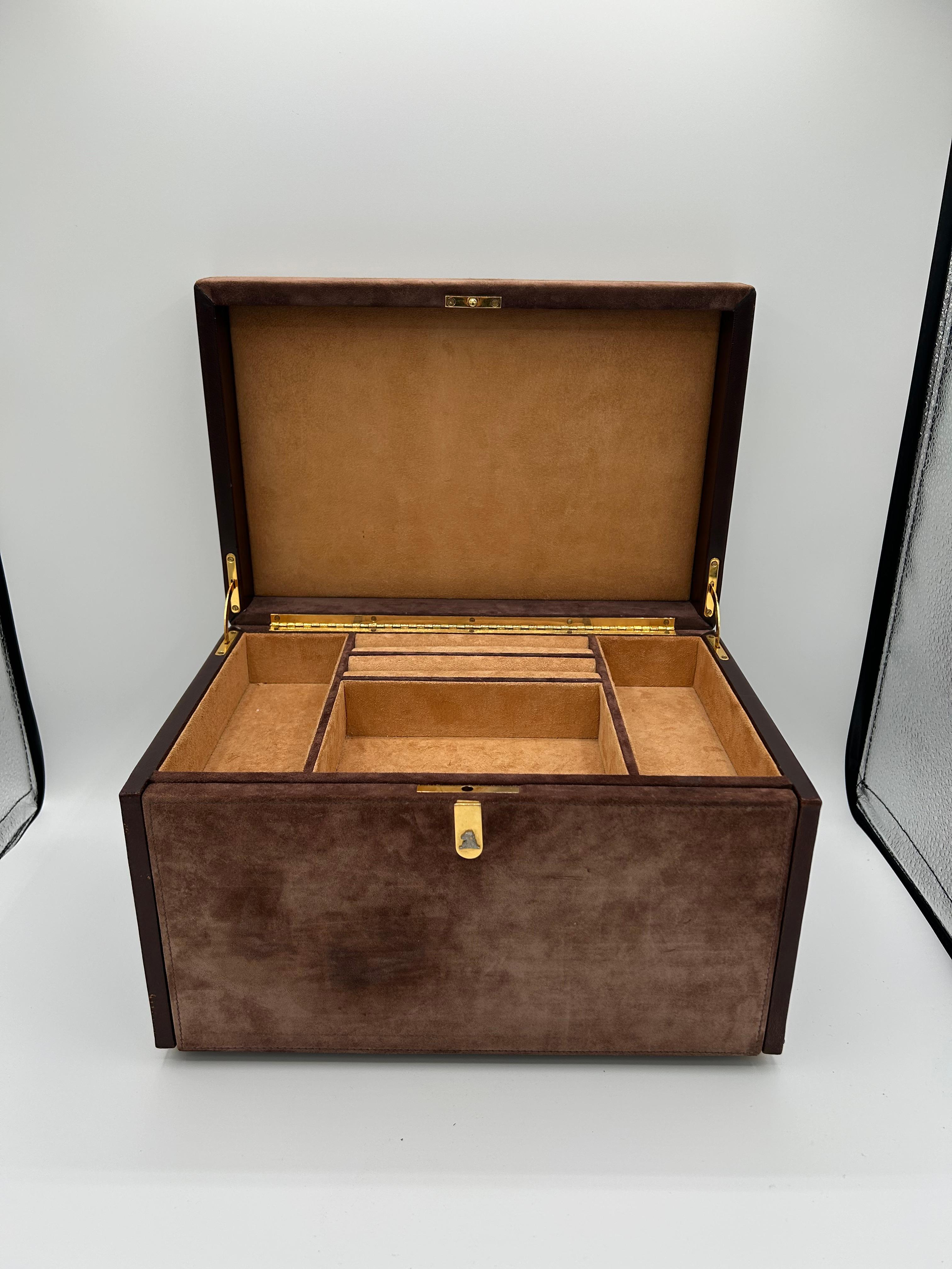 Mark Cross Brown Suede and Leather Jewelry Box, Italy In Good Condition For Sale In W Allenhurst, NJ