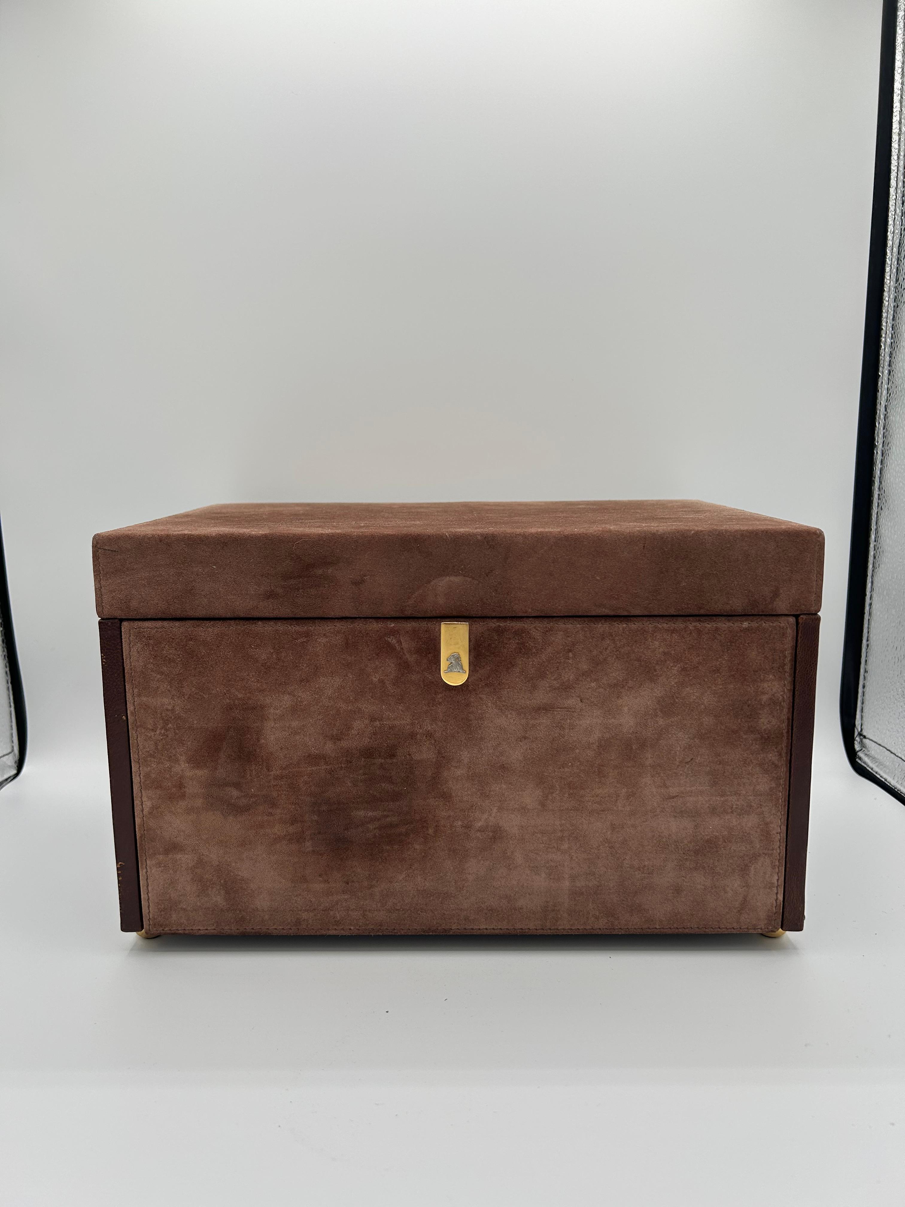 20th Century Mark Cross Brown Suede and Leather Jewelry Box, Italy For Sale
