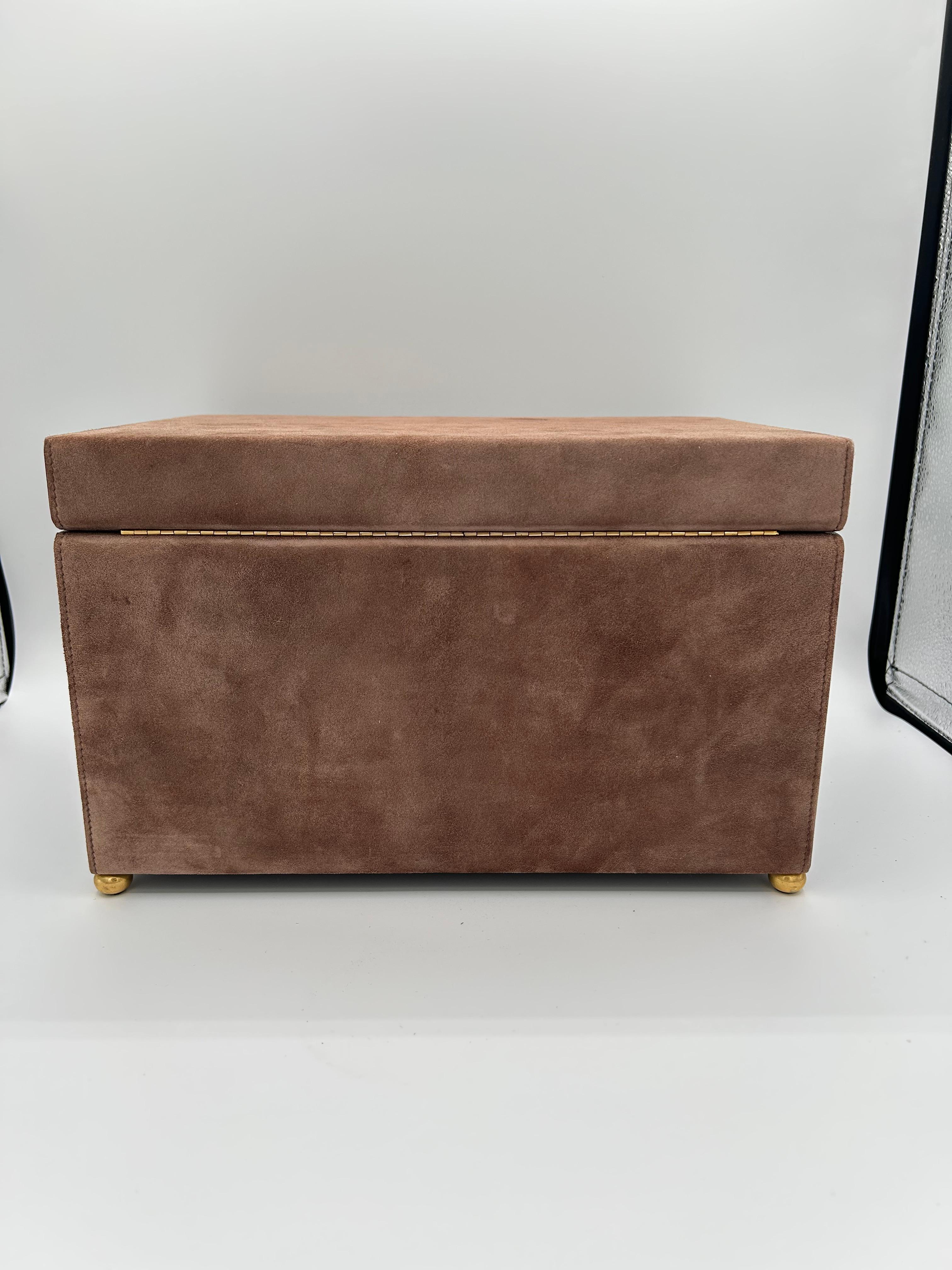 Mark Cross Brown Suede and Leather Jewelry Box, Italy For Sale 1