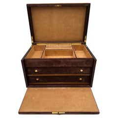 Mark Cross Brown Suede and Leather Jewelry Box, Italy