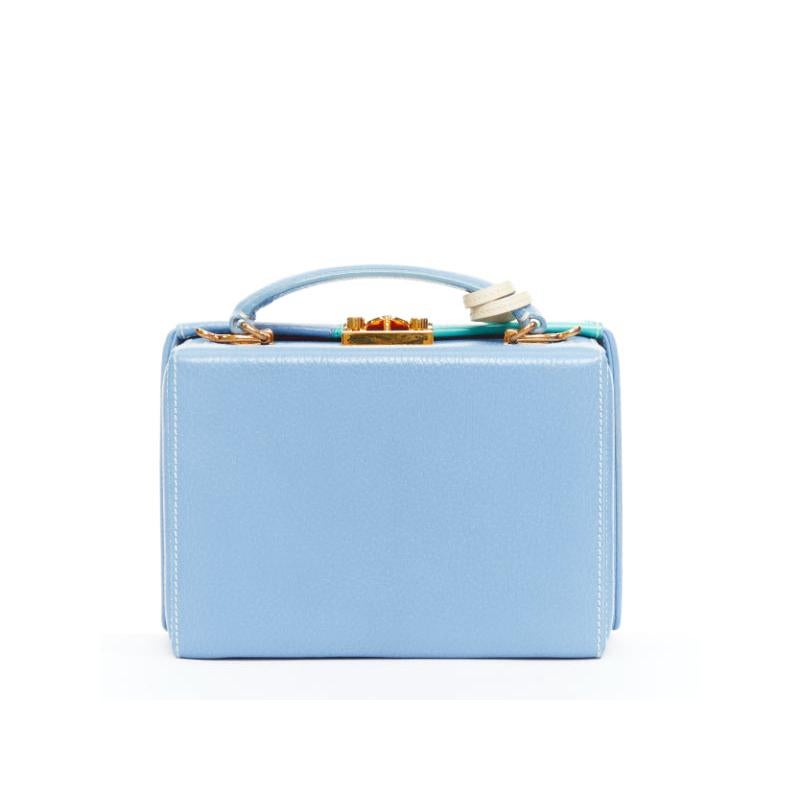 MARK CROSS Grace 18 blue multicolor calfskin patchwork crossbody vanity box bag Pour femmes en vente