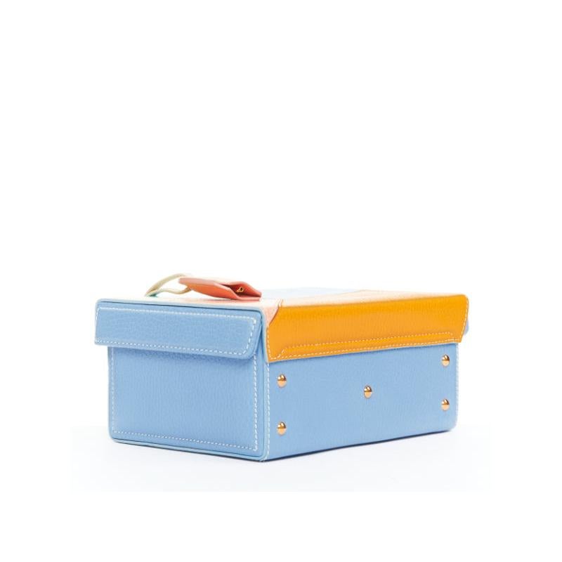 MARK CROSS Grace 18 blue multicolor calfskin patchwork crossbody vanity box bag en vente 1