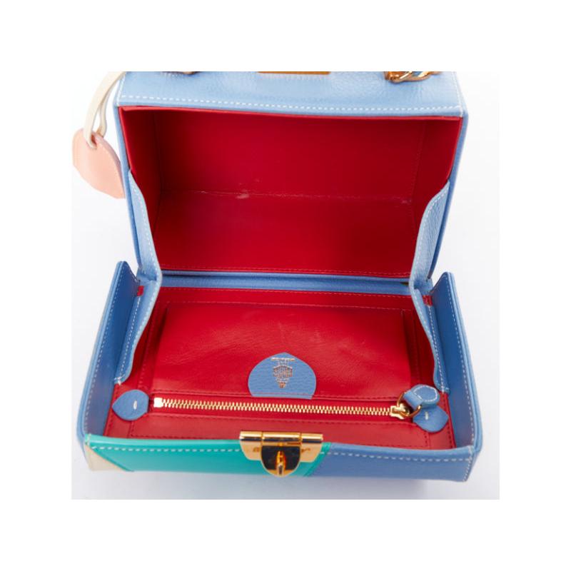 MARK CROSS Grace 18 blue multicolor calfskin patchwork crossbody vanity box bag en vente 2