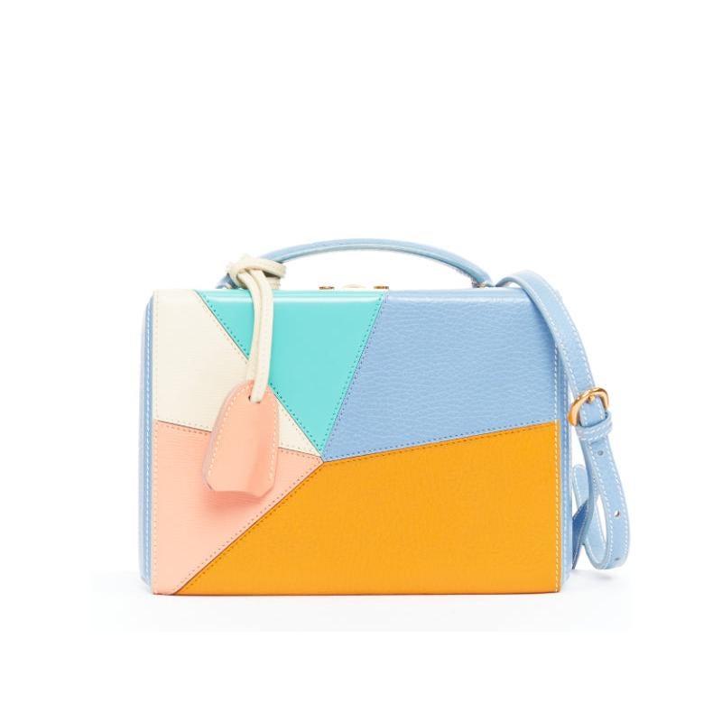MARK CROSS Grace 18 blue multicolor calfskin patchwork crossbody vanity box bag en vente