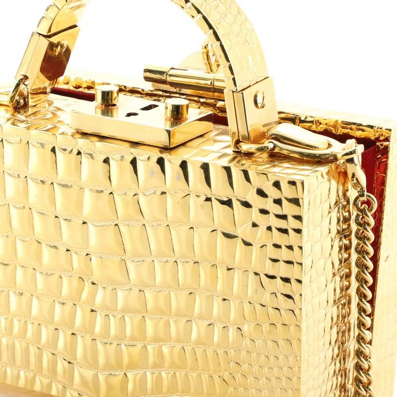 Mark Cross Grace Box Bag Gold-Plated Brass Mini In Good Condition In NY, NY