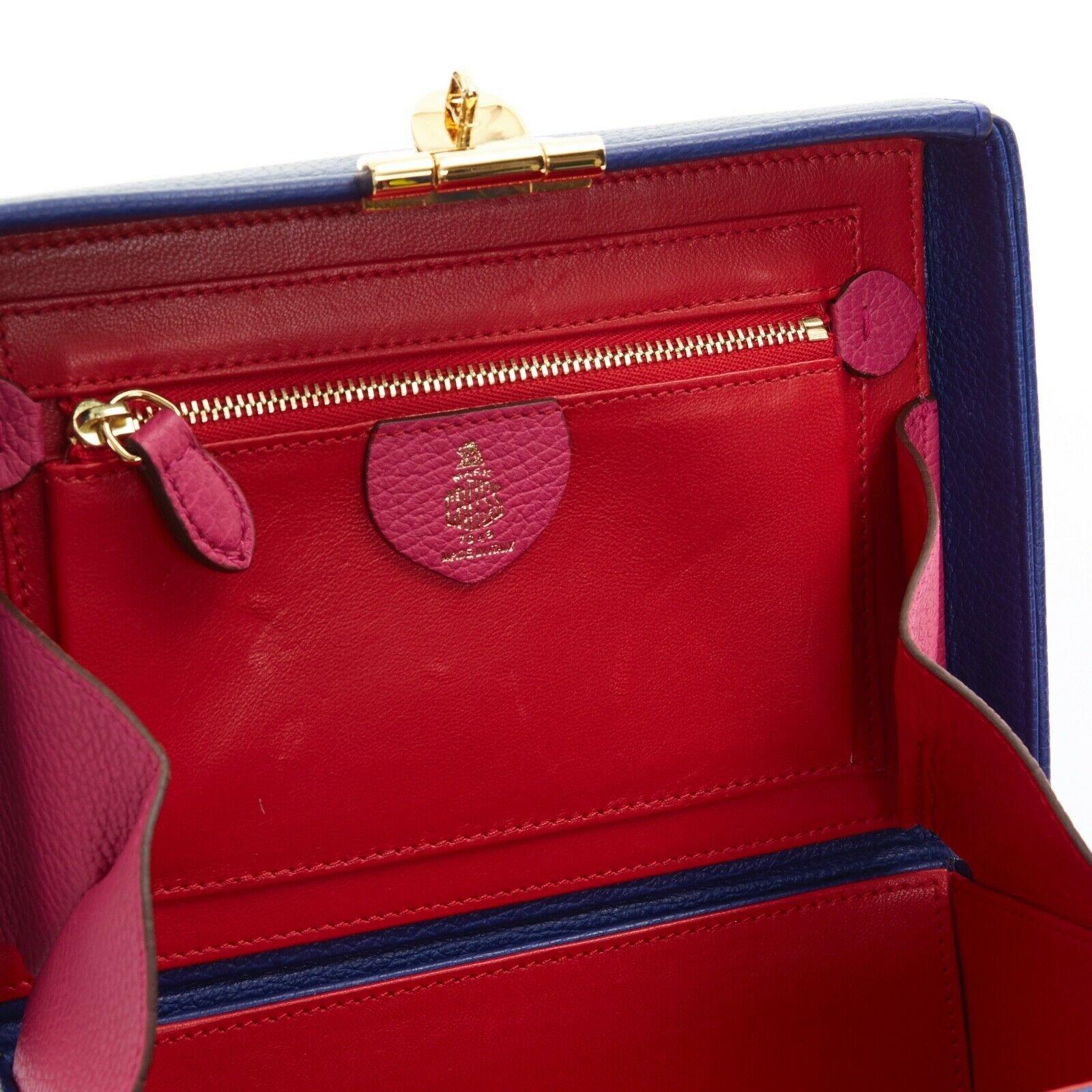 MARK CROSS Grace Box blue purple leather gold lock medium shoulder trunk bag 5