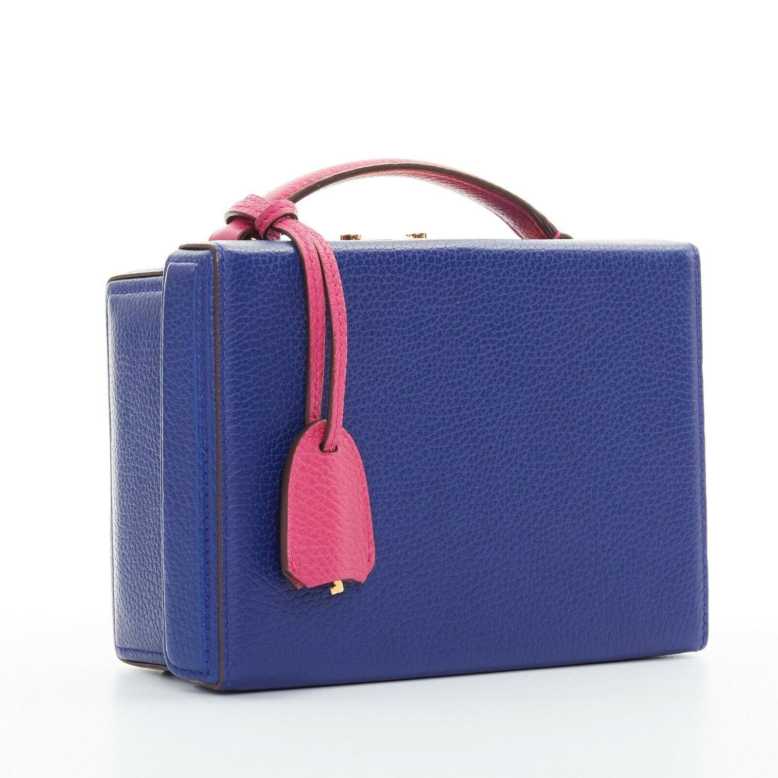 Purple MARK CROSS Grace Box blue purple leather gold lock medium shoulder trunk bag