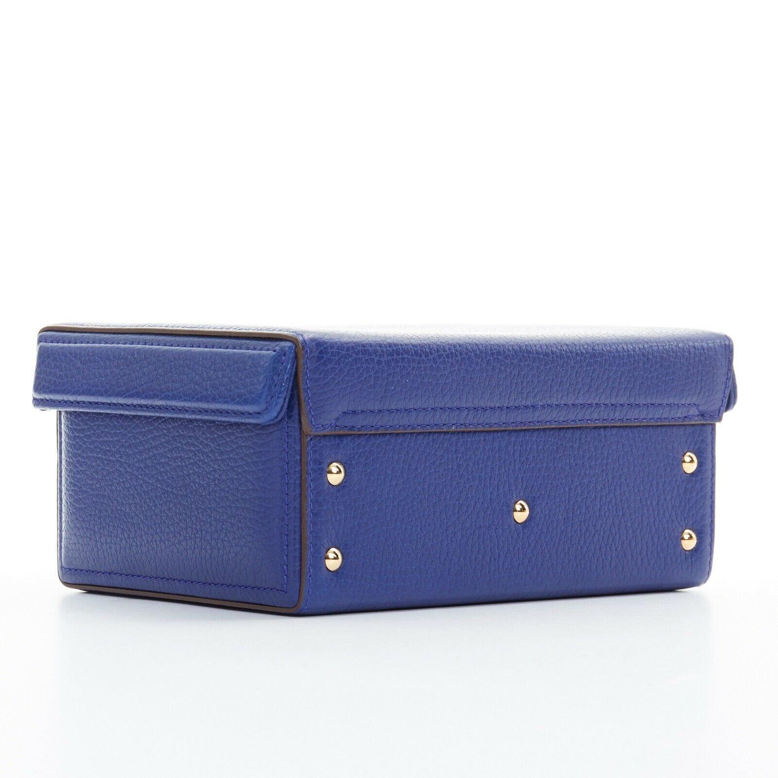 MARK CROSS Grace Box blue purple leather gold lock medium shoulder trunk bag 1