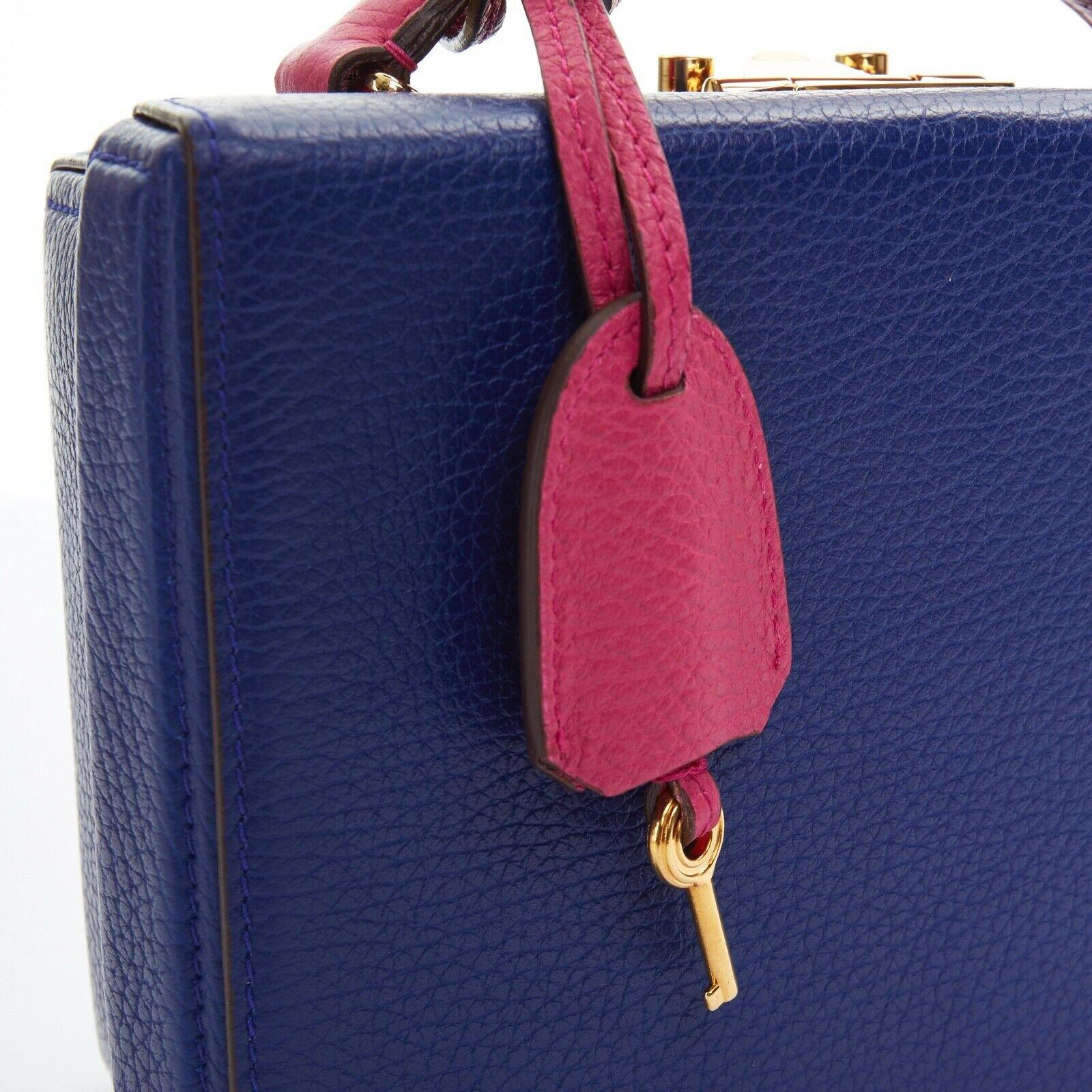MARK CROSS Grace Box blue purple leather gold lock medium shoulder trunk bag 2