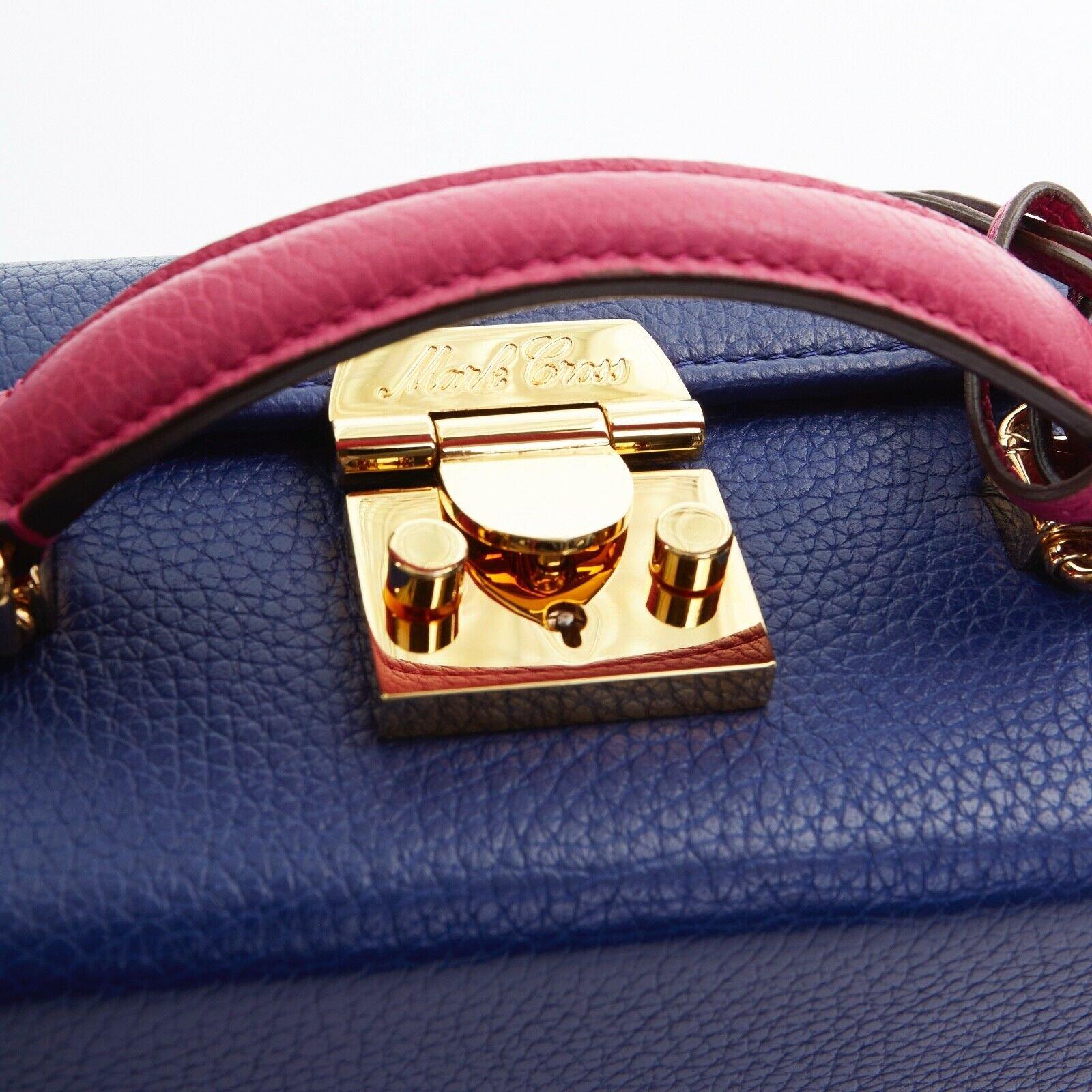 MARK CROSS Grace Box blue purple leather gold lock medium shoulder trunk bag 3