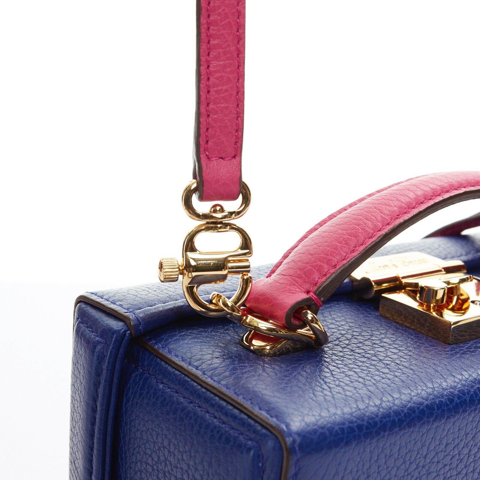 MARK CROSS Grace Box blue purple leather gold lock medium shoulder trunk bag 4
