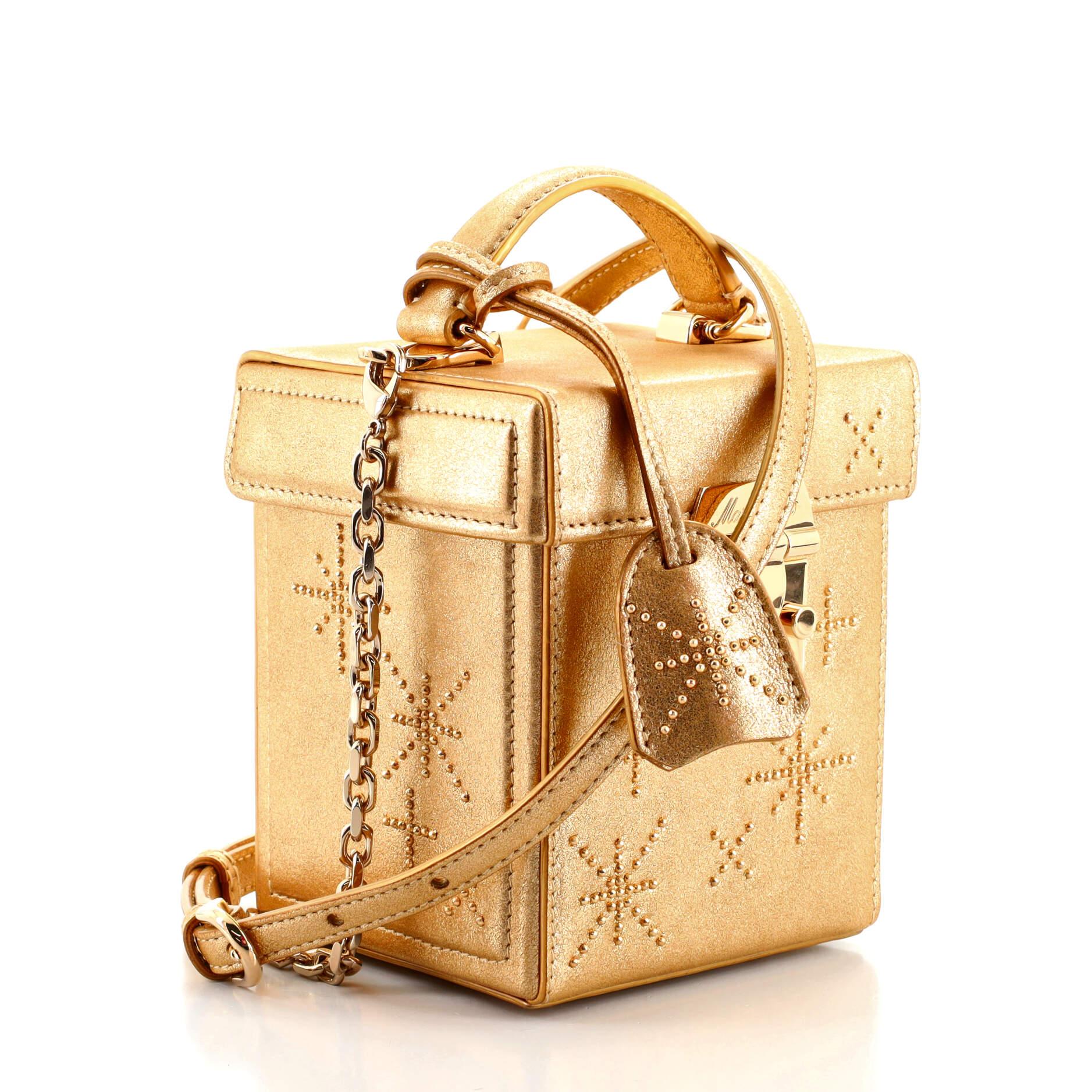 Brown Mark Cross Grace Cube Box Bag Crystal Embellished Metallic Leather