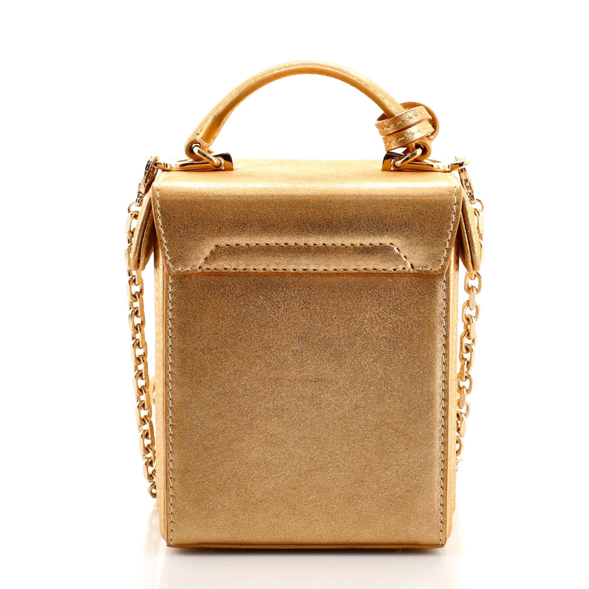 Mark Cross Grace Cube Box Bag Crystal Embellished Metallic Leather In Good Condition In NY, NY