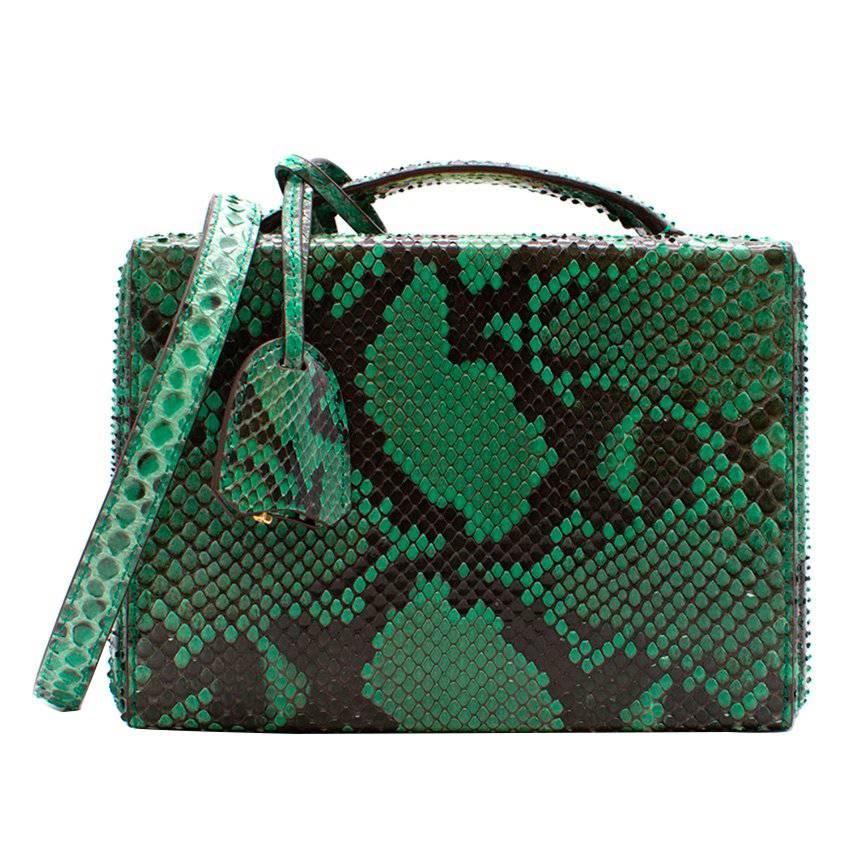 Mark Cross Grace small green python box bag For Sale