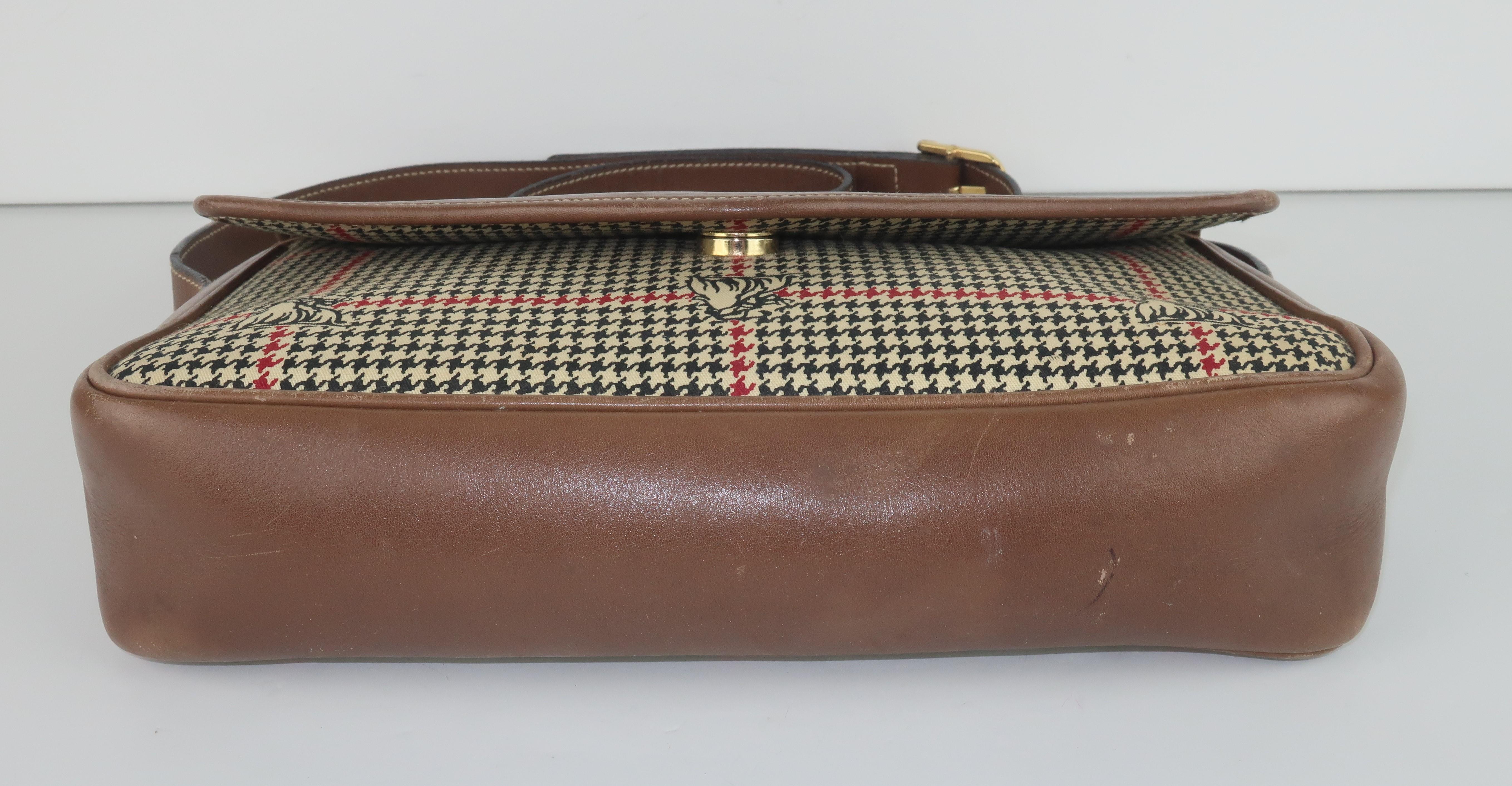 Brown Mark Cross Houndstooth Leather Shoulder Handbag