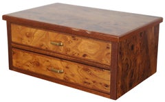 Boîte de rangement pour stylos en bois de ronce d'olivier italienne doublée de velours Mark Cross