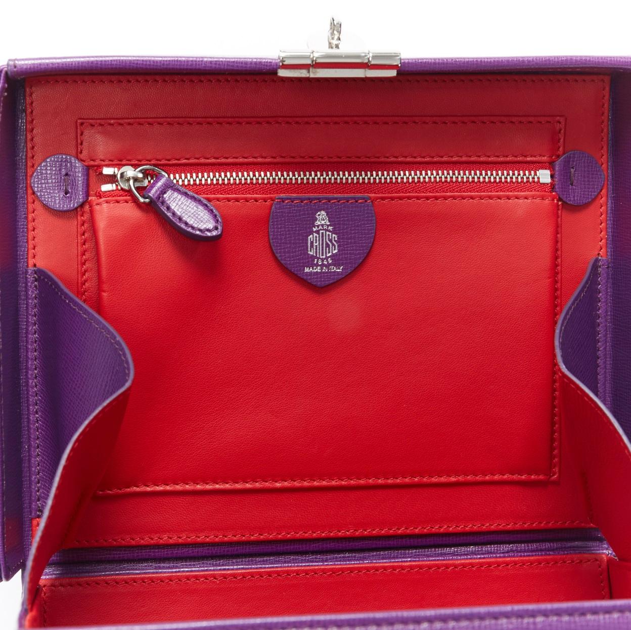 MARK CROSS Large Grace purple leather silver hardware lock structured vanity bag 3