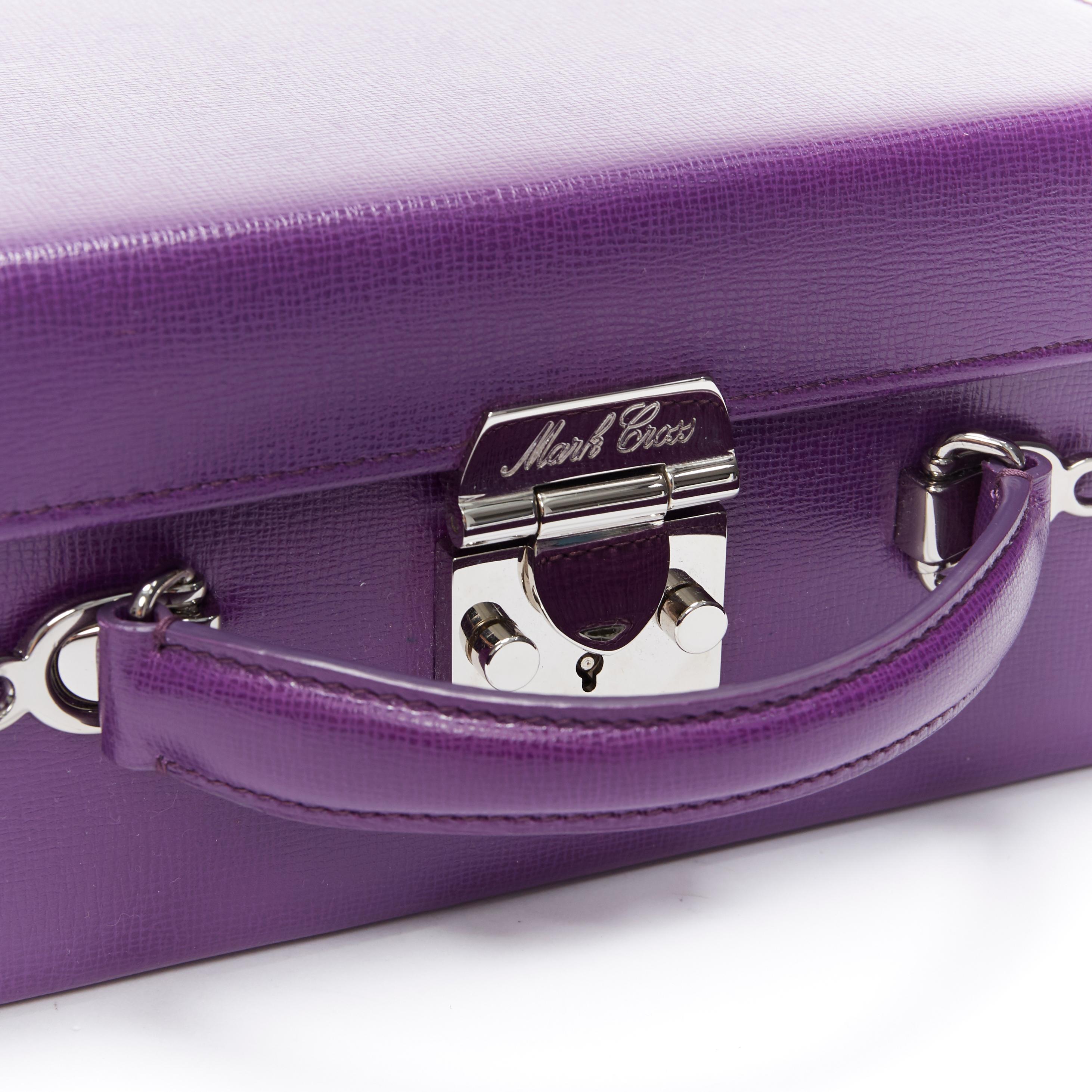 MARK CROSS Large Grace purple leather silver hardware lock structured vanity bag In Good Condition In Hong Kong, NT