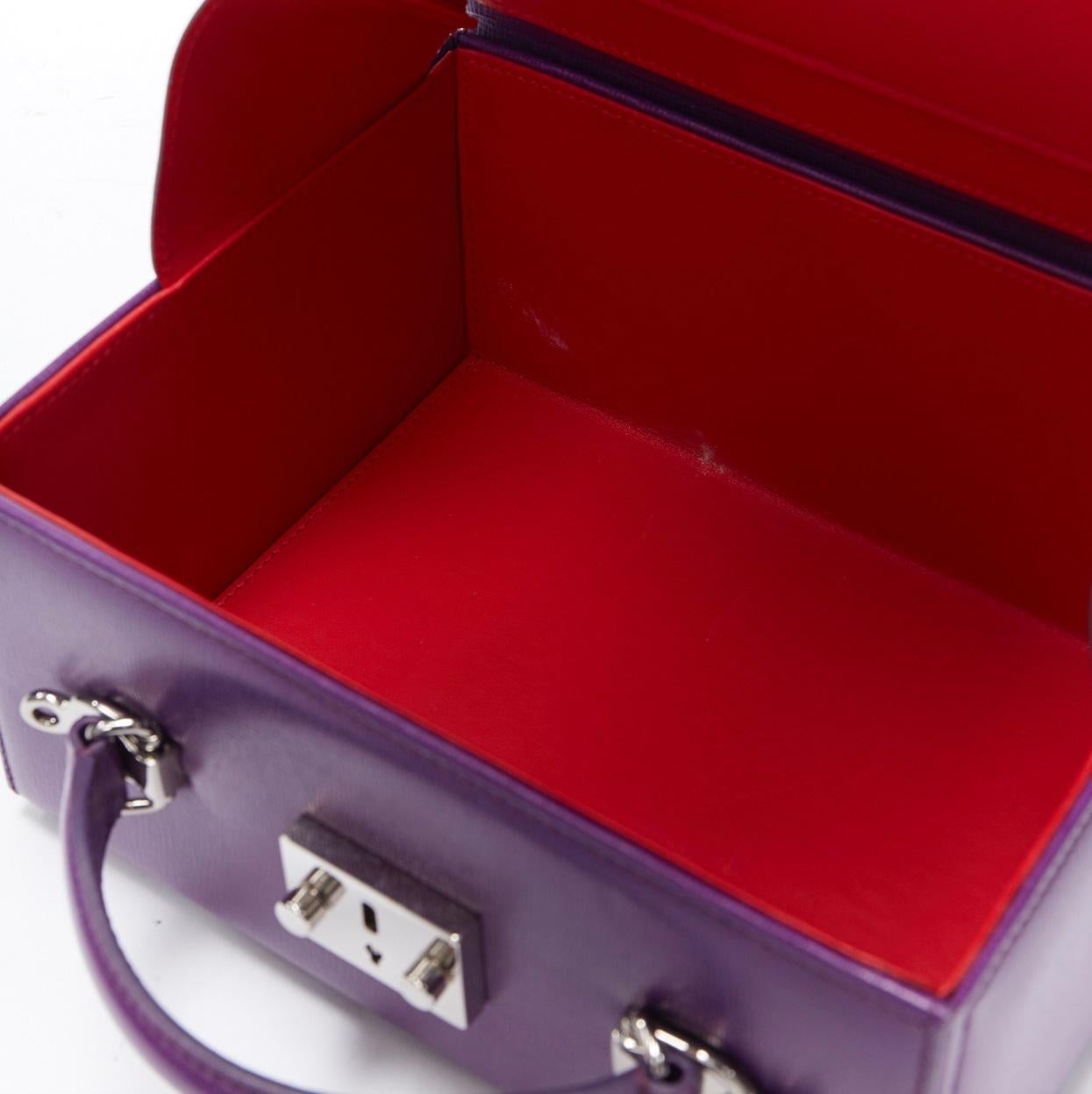 MARK CROSS Large Grace purple leather silver hardware lock structured vanity bag 1