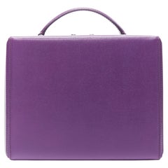 MARK CROSS Large Grace purple leather silver hardware lock structured vanity bag