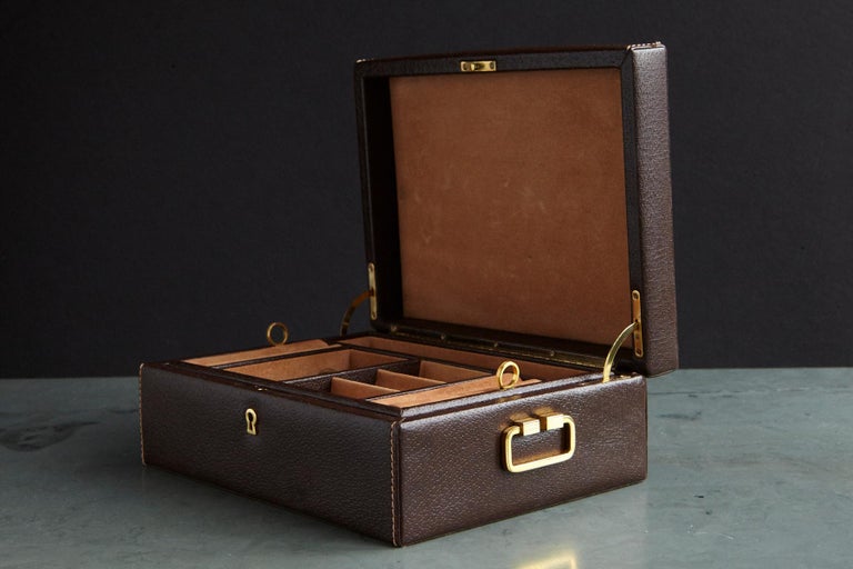 Mark Cross Leather Brown Leather Jewelry Box from the Collection of Ann