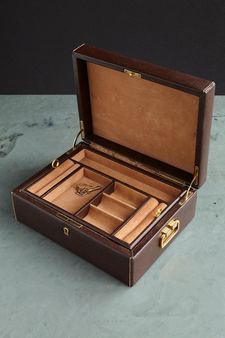 Mark Cross Leather Brown Leather Jewelry Box from the Collection of Ann