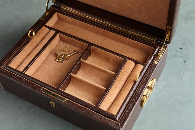 Mark Cross Leather Brown Leather Jewelry Box from the Collection of Ann
