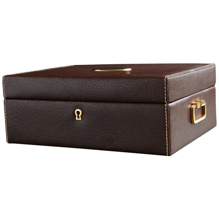Mark Cross Leather Brown Leather Jewelry Box from the Collection of Ann