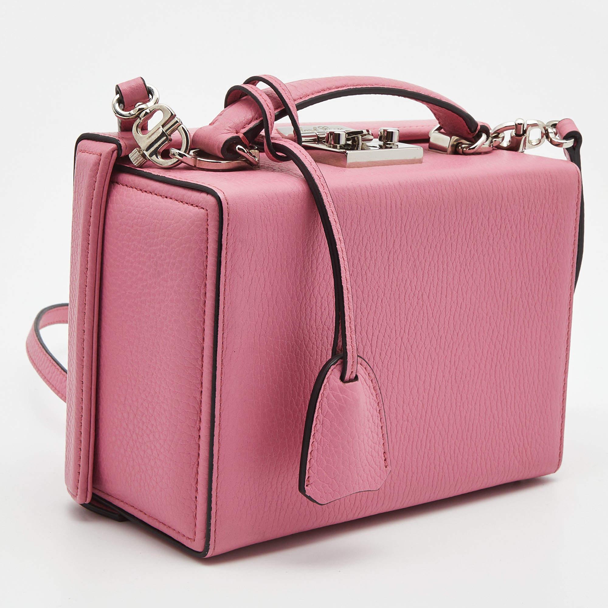 Mark Cross Light Pink Leather Grace Box Bag In Good Condition In Dubai, Al Qouz 2