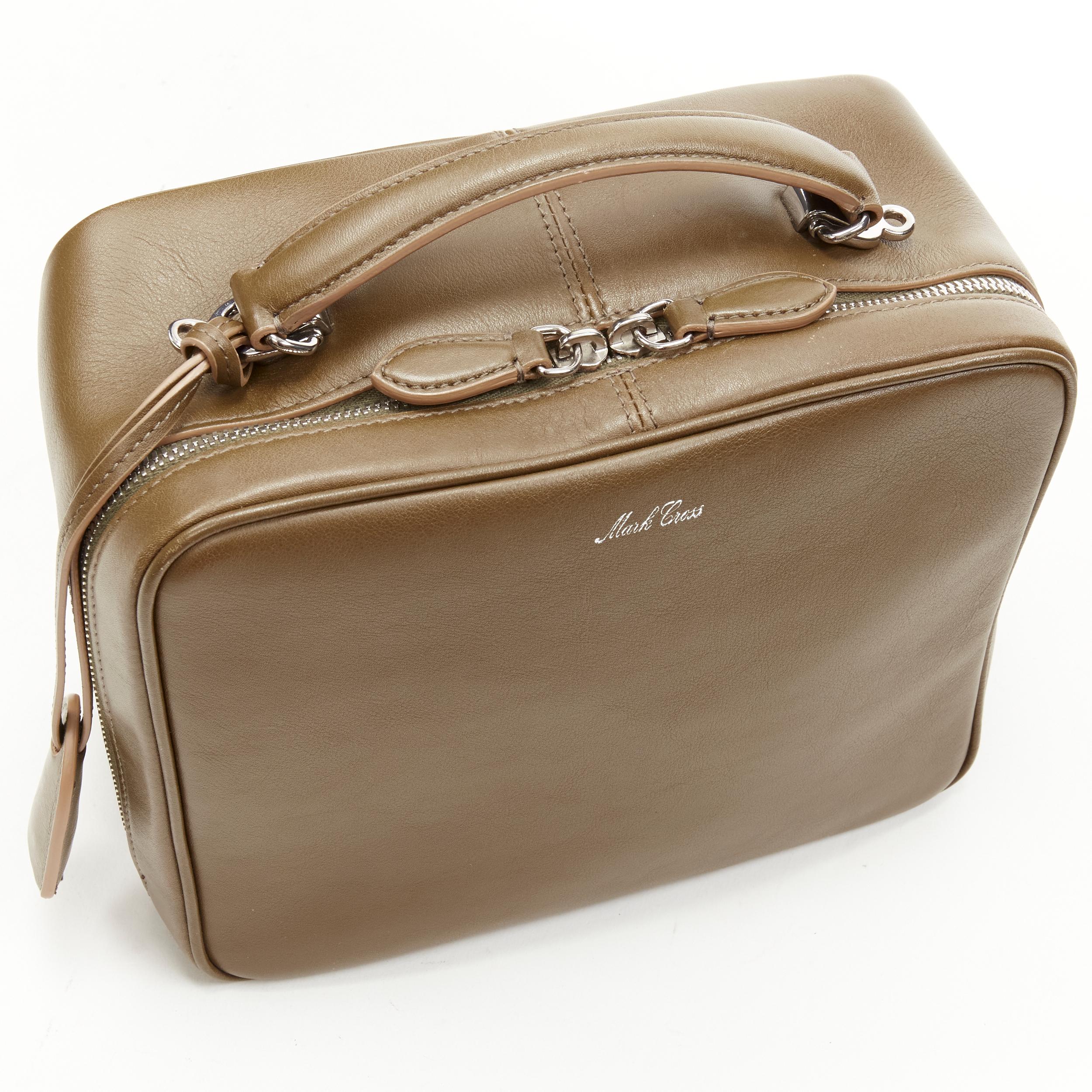 Women's MARK CROSS olive green leather soft leather crossbody vanity box bag