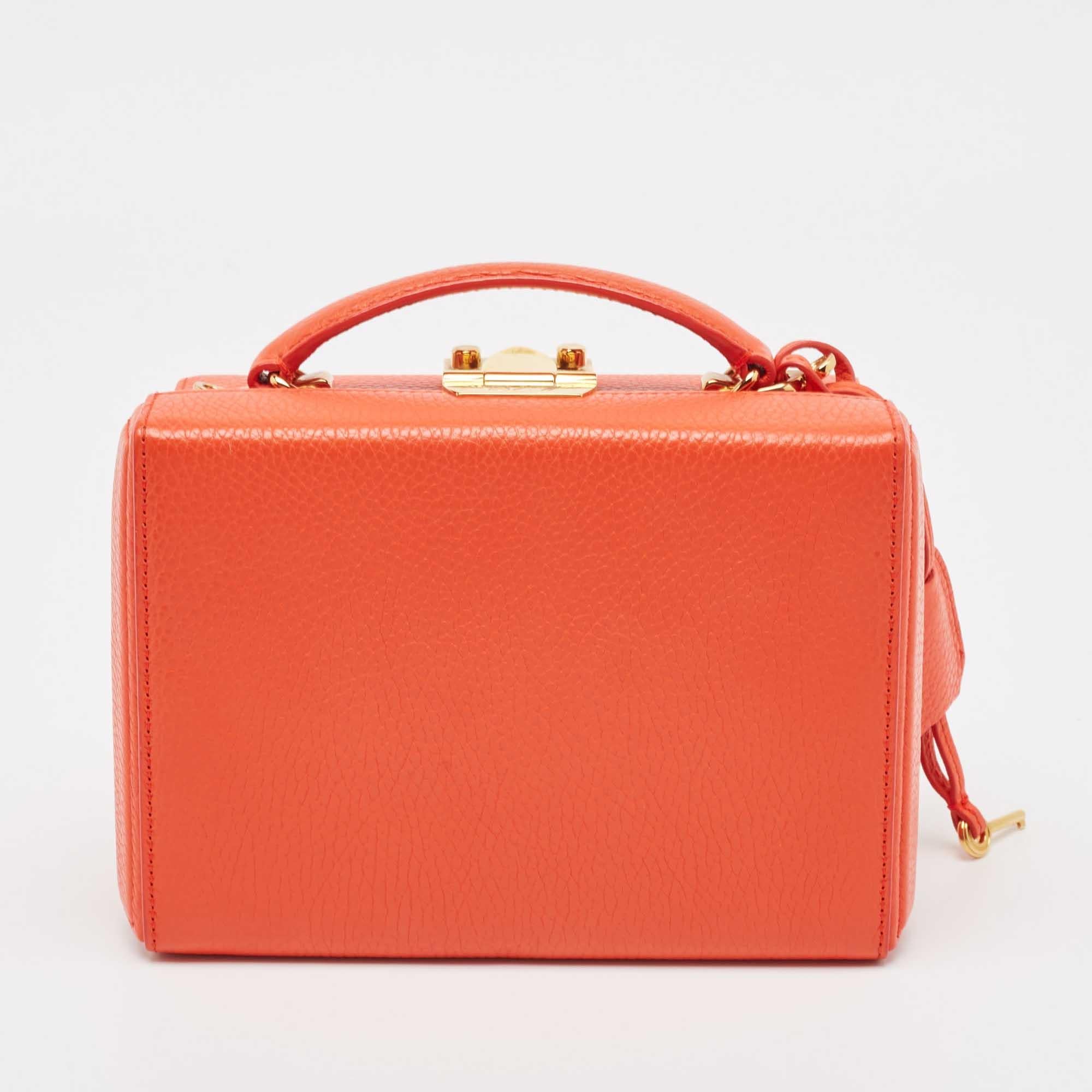 Mark Cross Orange Leather Grace Box Bag In Excellent Condition In Dubai, Al Qouz 2